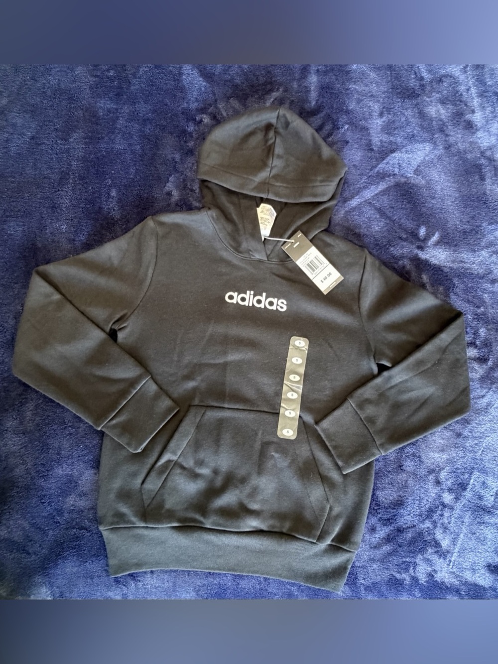 adidas Boys' Essential Linear Fleece Pullover Hoodie Black Size S